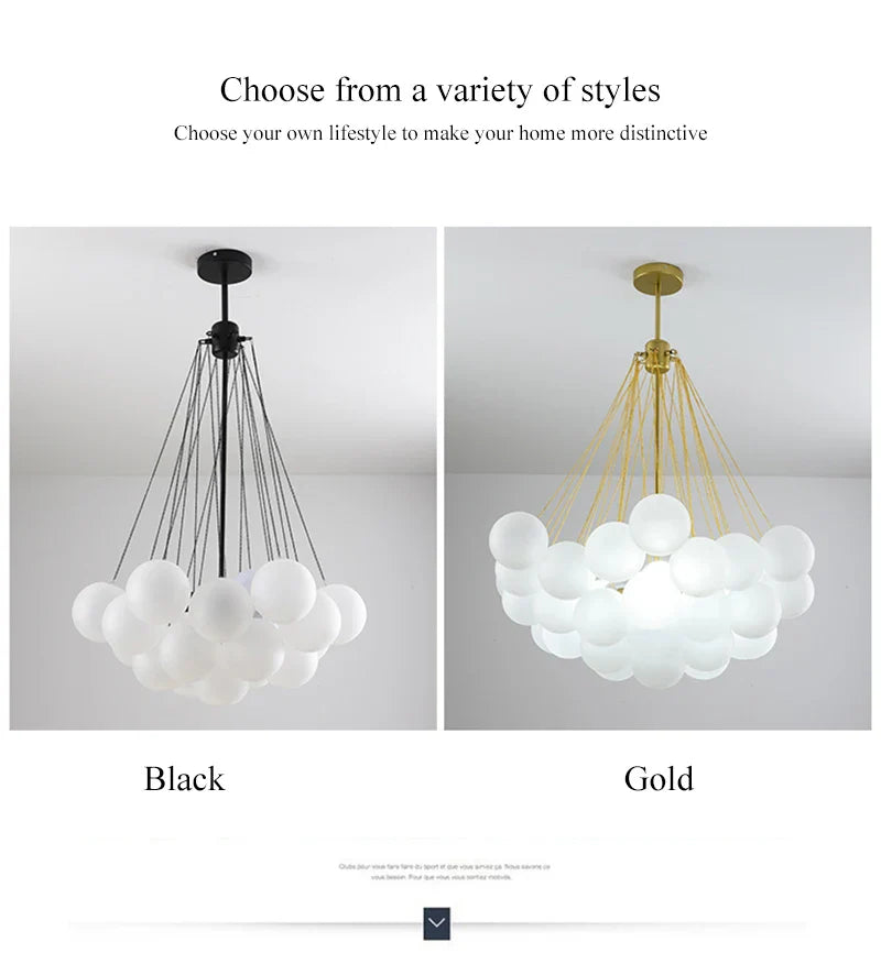 Modern Frosted Glass Ball Ceiling Chandelier Black Gold Pendant Lights 19/37 Glass Hanging Lamp for Dining Living Room