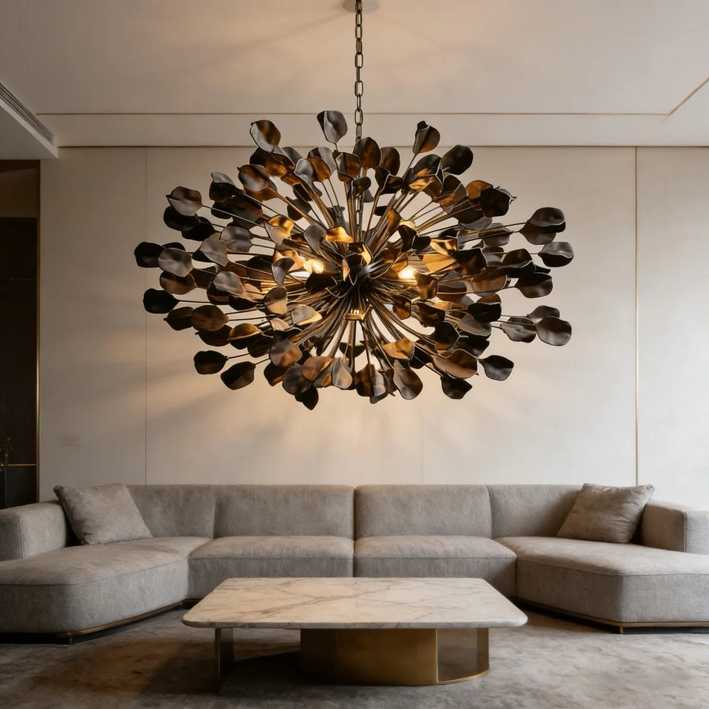 Lunaria Chandelier brass and ceramic leaf-shaped chandelier a pendant light fixture suitable for modern home decor