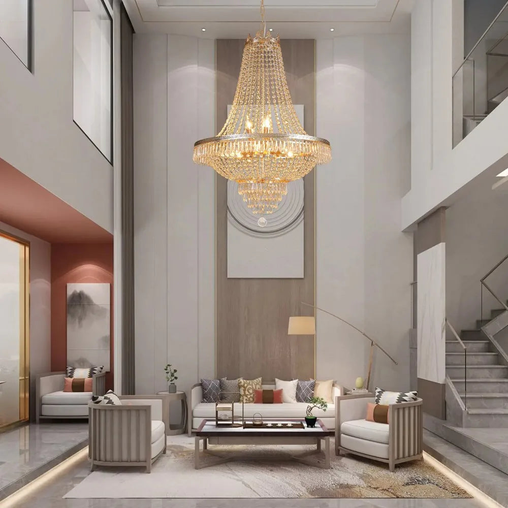 Luxury Crystal Chandelier, Modern Gold French Empire Crystal Ceiling Chandelier LED Ceiling Light Fixture Lamp for Living room