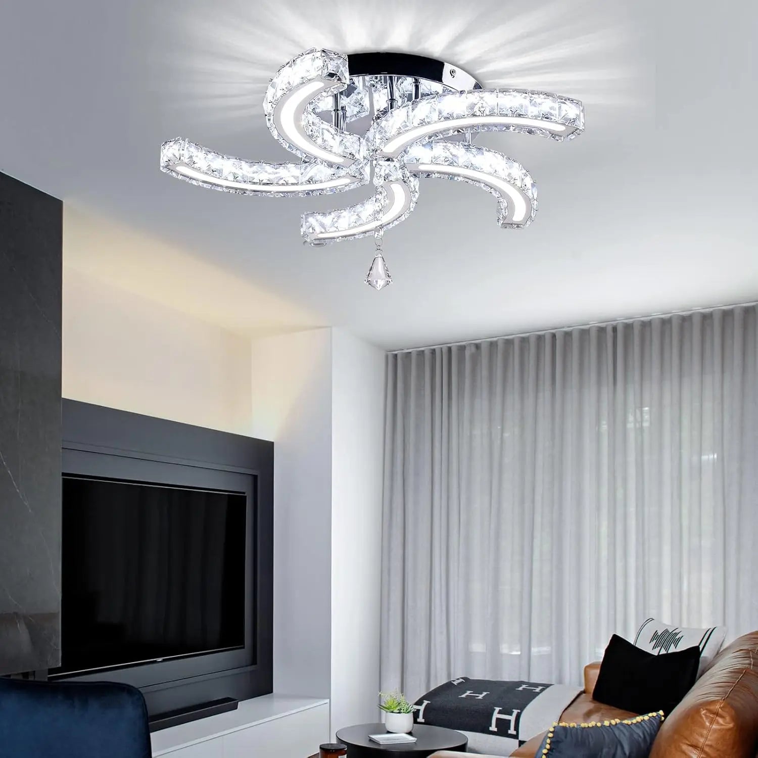Modern Crystal Chandeliers Acrylic Crystal Led Ceiling Light Fixtures Arm Pendant Lighting Stainless Steel Ceiling Lamp Hanging