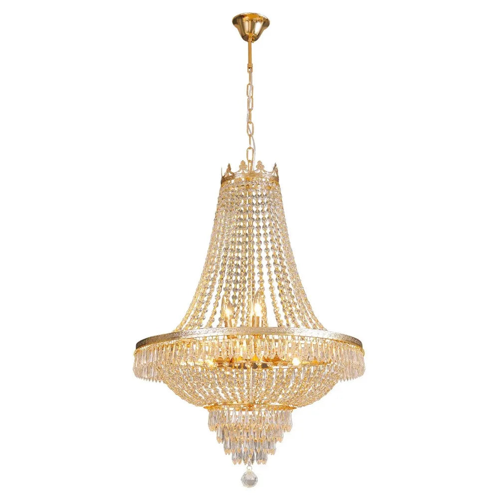 Luxury Crystal Chandelier, Modern Gold French Empire Crystal Ceiling Chandelier LED Ceiling Light Fixture Lamp for Living room