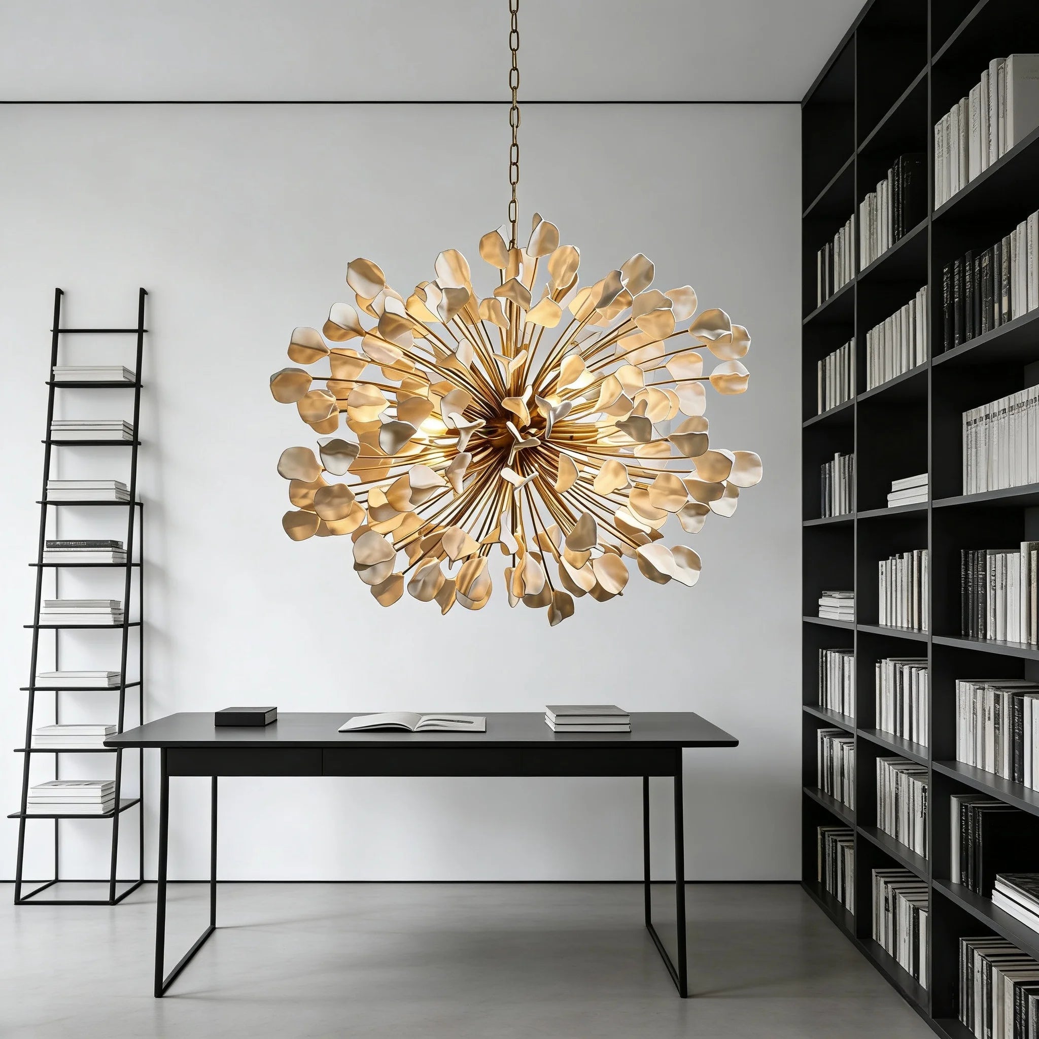 Lunaria Chandelier brass and ceramic leaf-shaped chandelier a pendant light fixture suitable for modern home decor