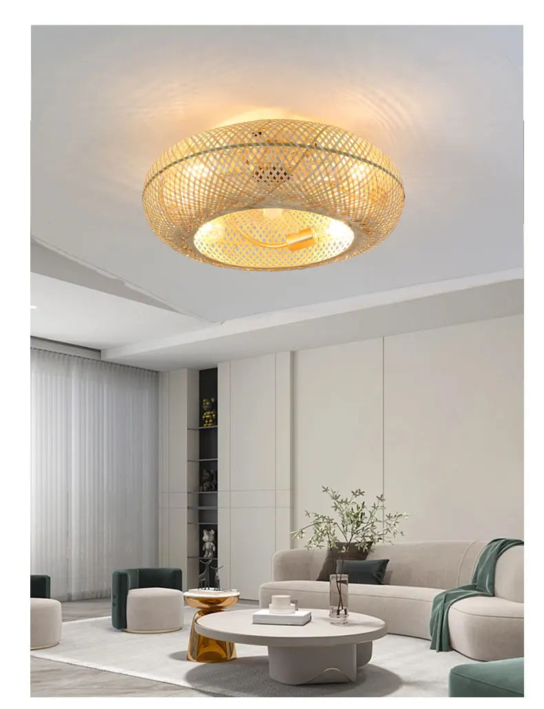 Bamboo Ceiling Fan Fans With Lights Remote Control Bedroom Decor Ventilator Lamp 50cm Air Invisible Blades Retractable Silent