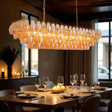 Modern 54" Rectangle Gold Chandelier, 12-Light Smoke Glass Pendant Light for Dining Room, Kitchen, Living Room & Bedroom,