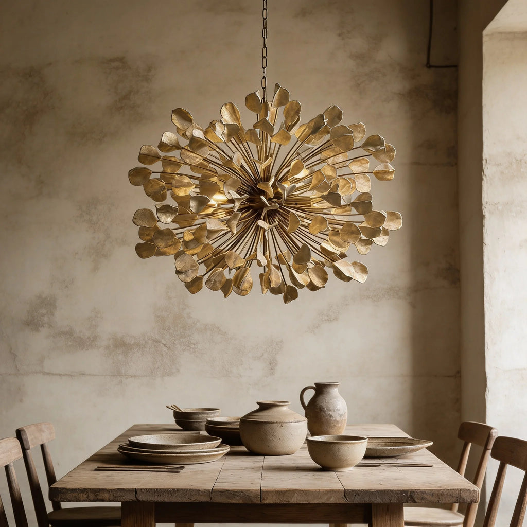 Lunaria Chandelier brass and ceramic leaf-shaped chandelier a pendant light fixture suitable for modern home decor