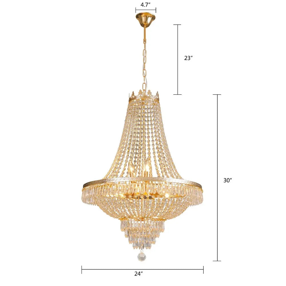 Luxury Crystal Chandelier, Modern Gold French Empire Crystal Ceiling Chandelier LED Ceiling Light Fixture Lamp for Living room