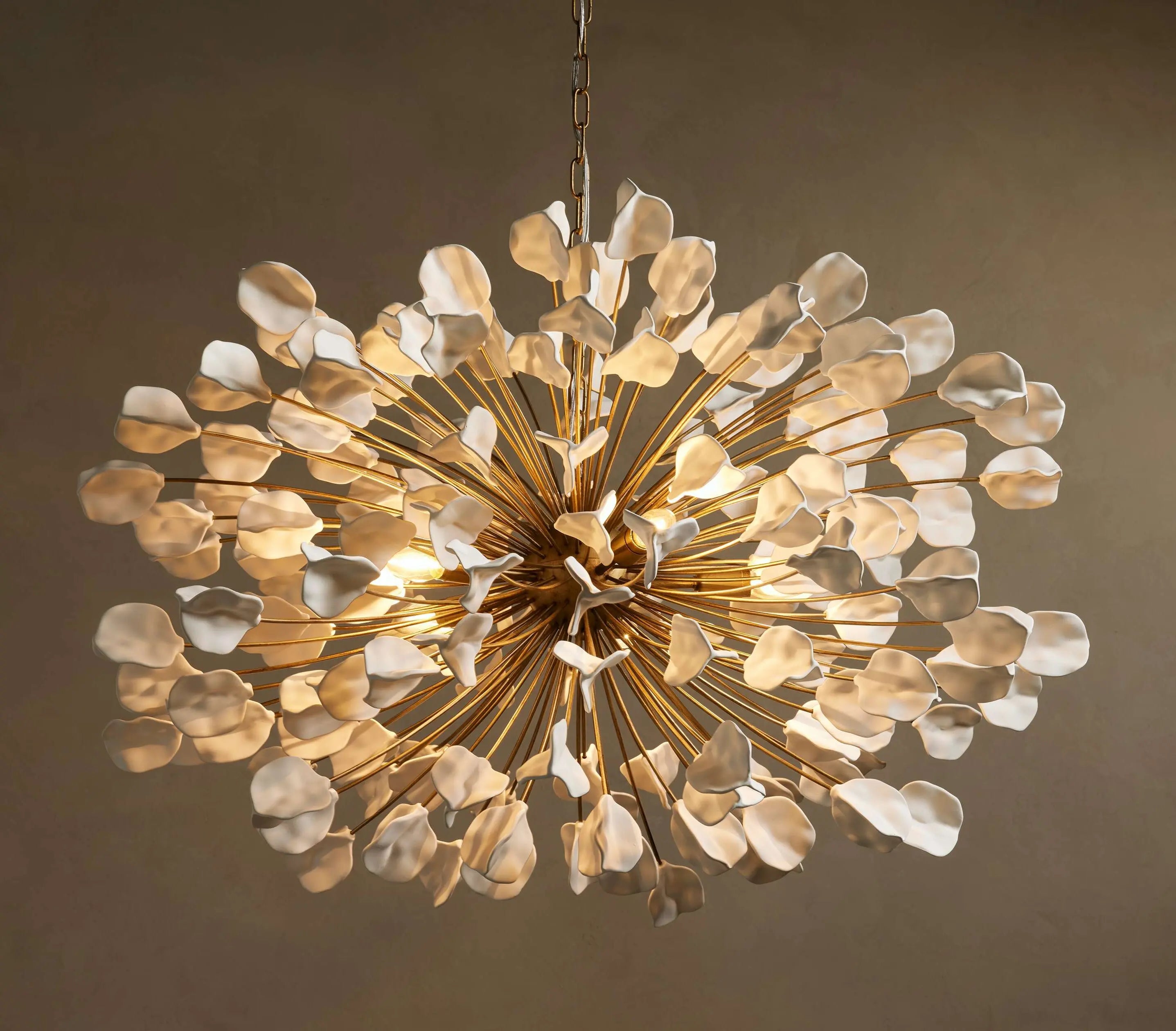 Lunaria Chandelier brass and ceramic leaf-shaped chandelier a pendant light fixture suitable for modern home decor
