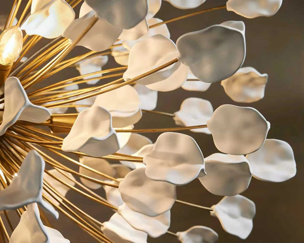 Lunaria Chandelier brass and ceramic leaf-shaped chandelier a pendant light fixture suitable for modern home decor