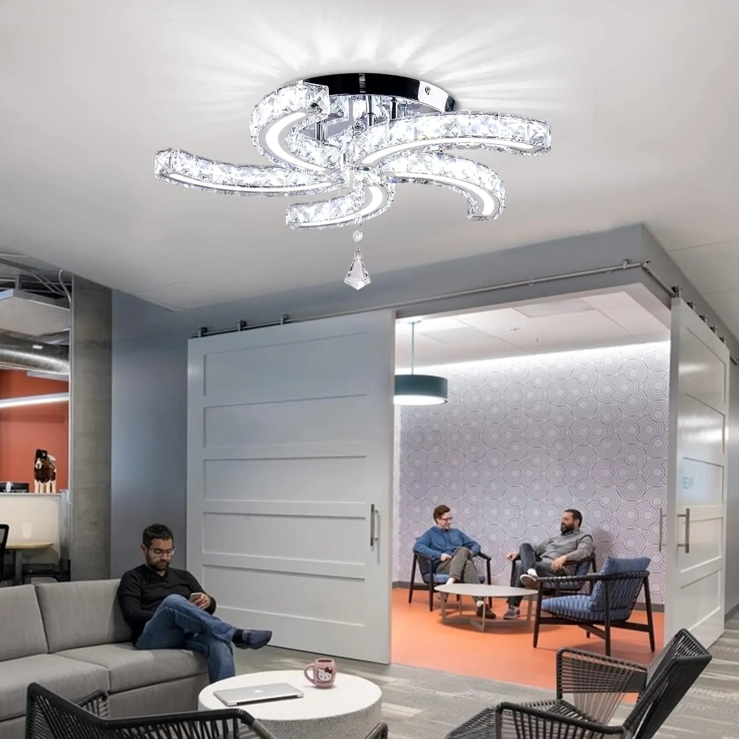 Modern Crystal Chandeliers Acrylic Crystal Led Ceiling Light Fixtures Arm Pendant Lighting Stainless Steel Ceiling Lamp Hanging