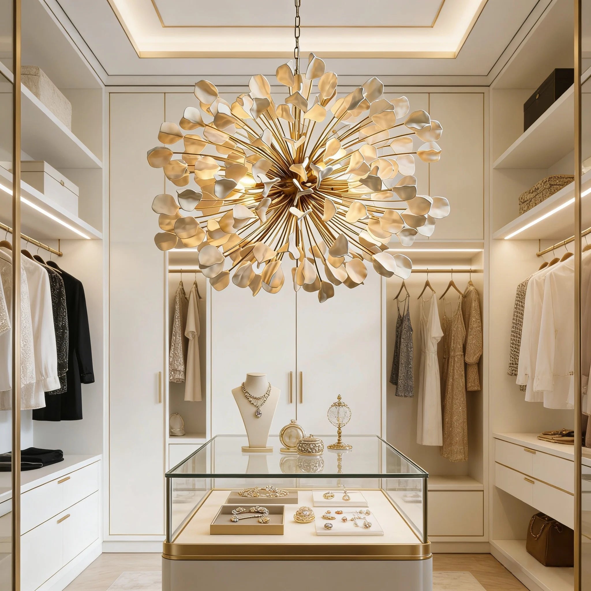 Lunaria Chandelier brass and ceramic leaf-shaped chandelier a pendant light fixture suitable for modern home decor